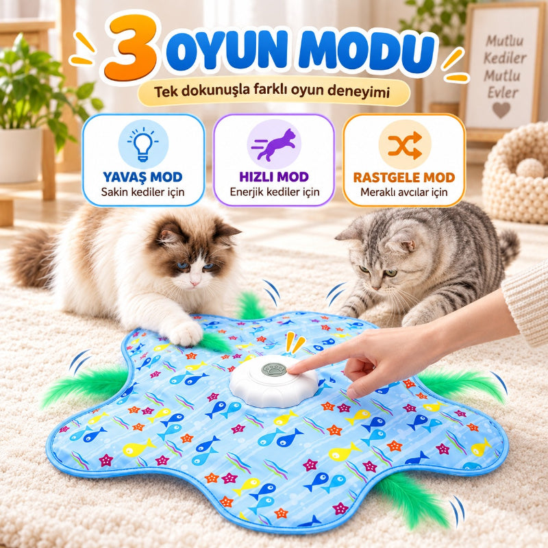 Hareketli Saklambaç Kedi Oyun Matı - USB Şarjlı - 3 Oyun Modu