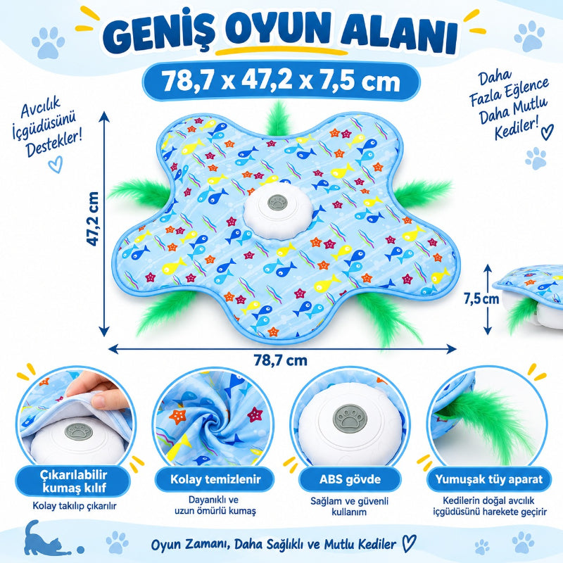 Hareketli Saklambaç Kedi Oyun Matı - USB Şarjlı - 3 Oyun Modu