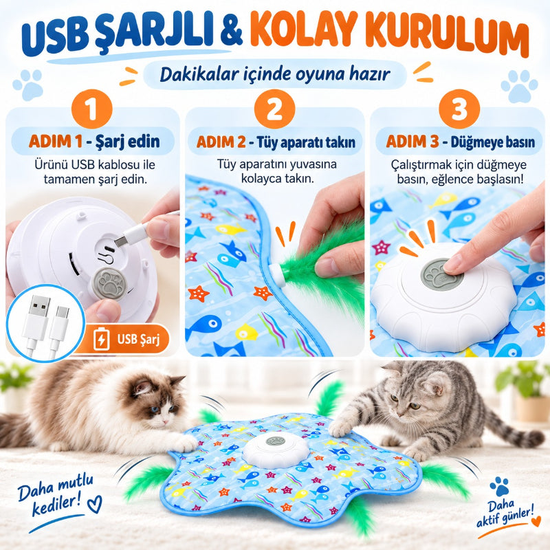 Hareketli Saklambaç Kedi Oyun Matı - USB Şarjlı - 3 Oyun Modu